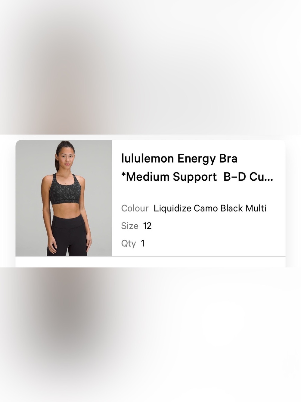 Lululemon Energy Bra in Liquidize Camo Black Multi - Medium Support Women’s 12
